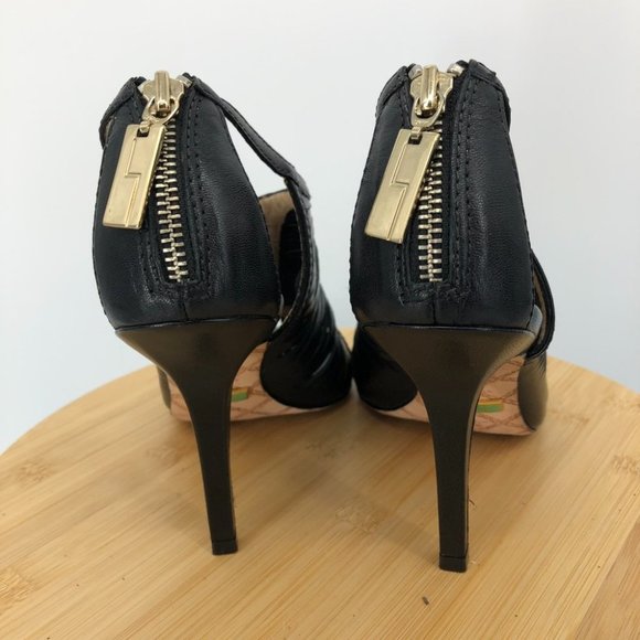 L.A.M.B. Gwen Stefani Black Leather Caged Ankle open toe Pumps size 9.5 - Picture 6 of 16